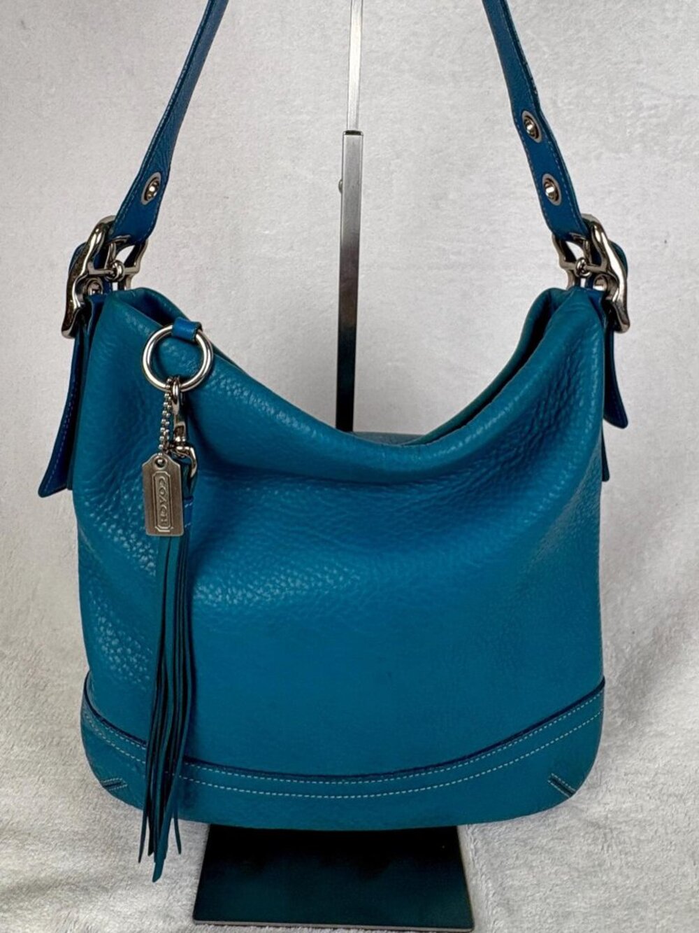 Coach Legacy Slim Duffle in Turquoise Pebble Leather